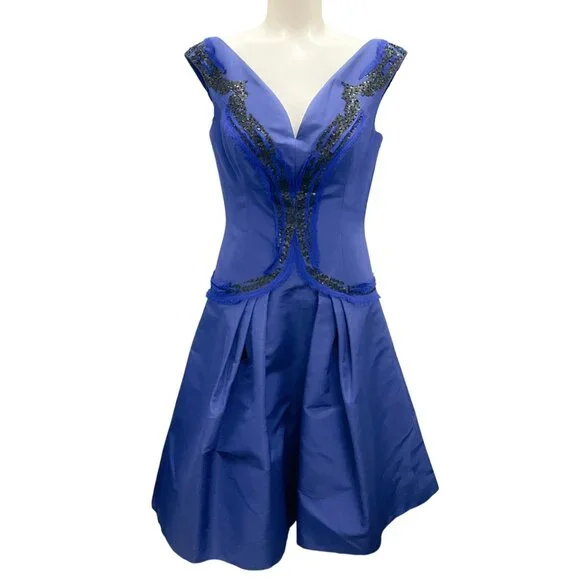 Carolina Herrera | Dresses | Carolina Herrera Cadet Blue 27 Embroidered  Flare Dress | Poshmark